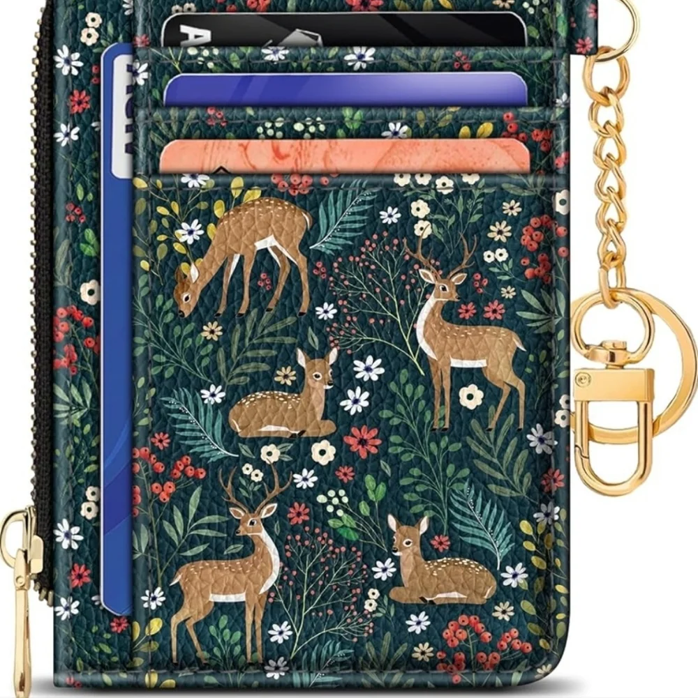 Floral Card Organizer Wallet with Key Ring
